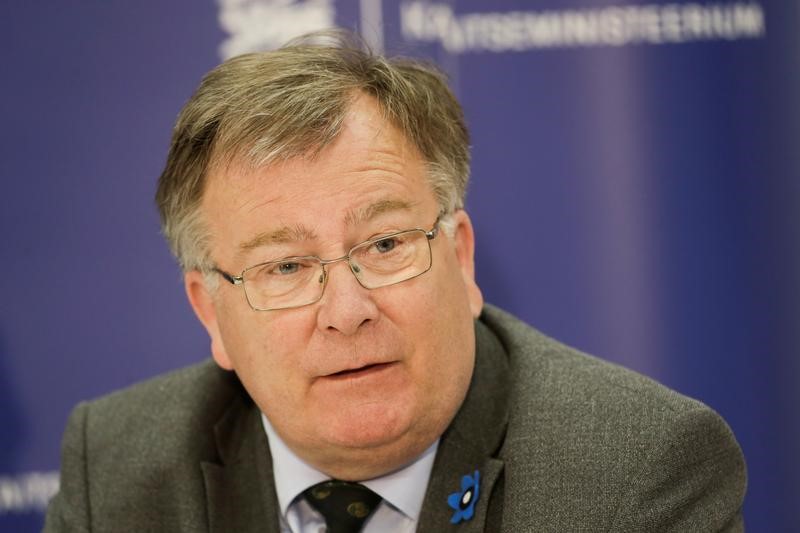 © Reuters. Denmark’s Defence Minister Claus Hjort Frederiksen speaks during a press conference after the official ceremony welcoming the deployment of a multi-national NATO battalion in Tapa