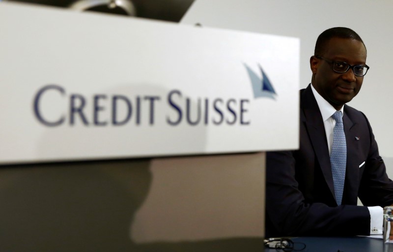 © Reuters. CEO Thiam of Swiss bank Credit Suisse awaits a news conference in Zurich