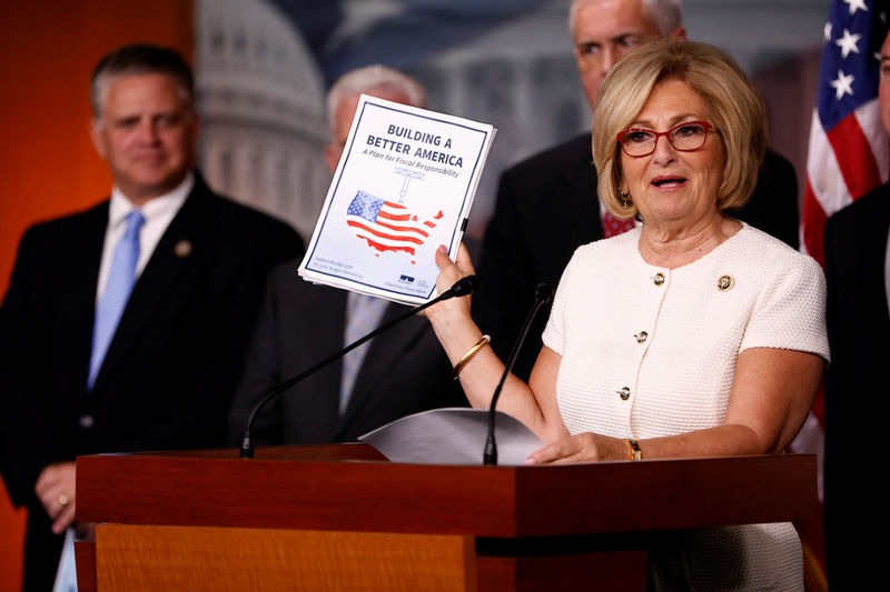 © Reuters. Rep. Diane Black (R-TN) announces the 2018 budget blueprint during a press conference on Capitol Hill in Washington