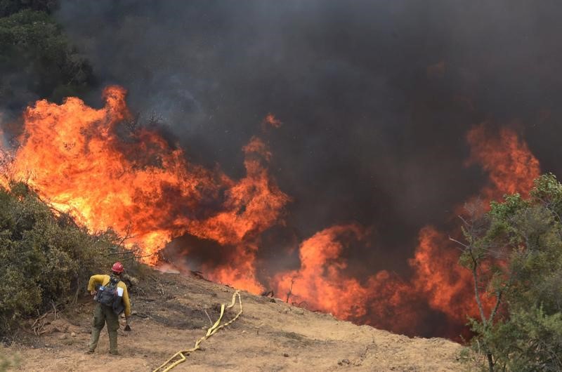 © Reuters. إخلاء بلدة في كاليفورنيا بسبب حرائق الغابات
