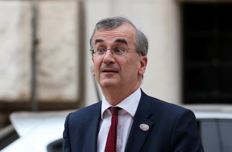 © Reuters. Francois Villeroy de Galhau arrives at the Petruzzelli Theatre during a G7 for Financial ministers in the southern Italian city of Bari