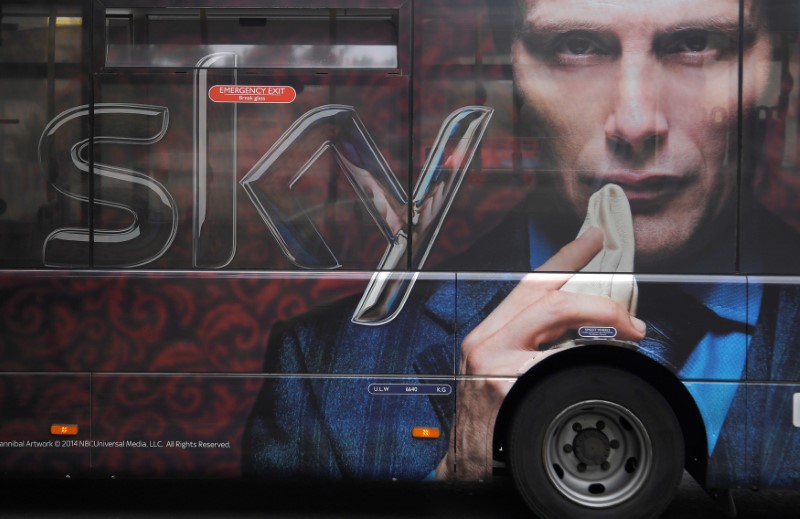 © Reuters. Sky logo is seen in west London, Britain