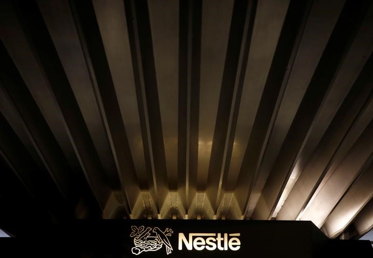 © Reuters. A Nestle logo is pictured on the company headquarters in Vevey