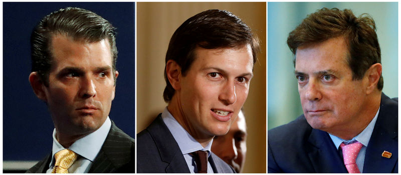 © Reuters. FILE PHOTO - A combination photo of Donald Trump Jr., Jared Kushner and Paul Manafort