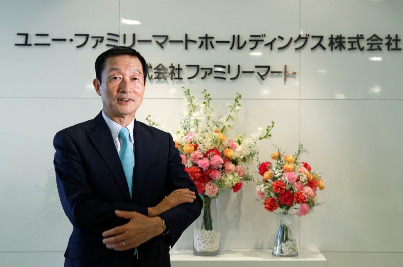 © Reuters. Takayanagi, new President and Executive Officer of FamilyMart UNY Holdings Co, poses for a photo after an interview with Reuters at the company's headquarters in Tokyo
