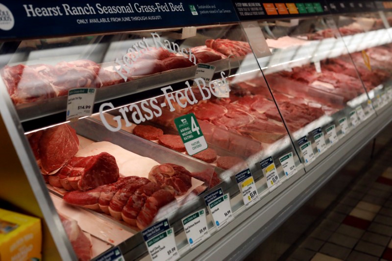 © Reuters. Grass-fed beef products are pictured at a Whole Foods Market in Pasadena