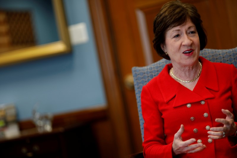 © Reuters. U.S. Senator Susan Collins (R-ME) speaks during an interview on Capitol Hill in Washington