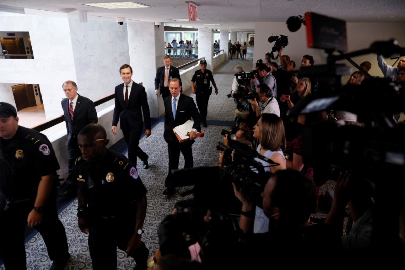 © Reuters. Kushner departs after meeting with staff members of the U.S. Senate Intelligence Committee on Capitol Hill in Washington