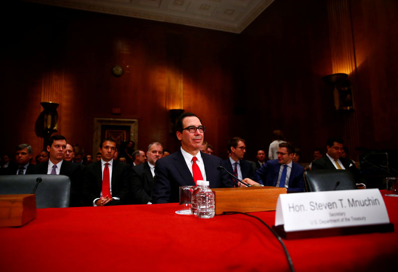 © Reuters. U.S Treasury Secretary Steven Mnuchin appears in front of the Senate Appropriations Subcommittee hearing on proposed budget estimates and justification for FY2018 for the Treasury Department on Capitol Hill in Washington