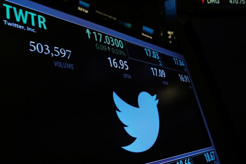 © Reuters. Tela exibe preço das ações do Twitter na Bolsa de Nova York (NYSE) após abertura do mercado em Nova York, EUA