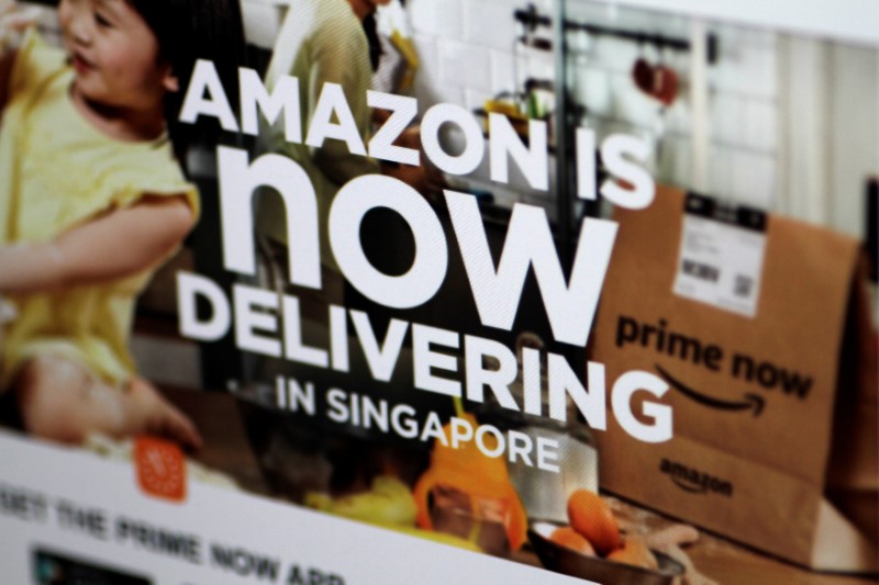 © Reuters. The Amazon Singapore website announcing deliveries in Singapore is seen in this illustration photo