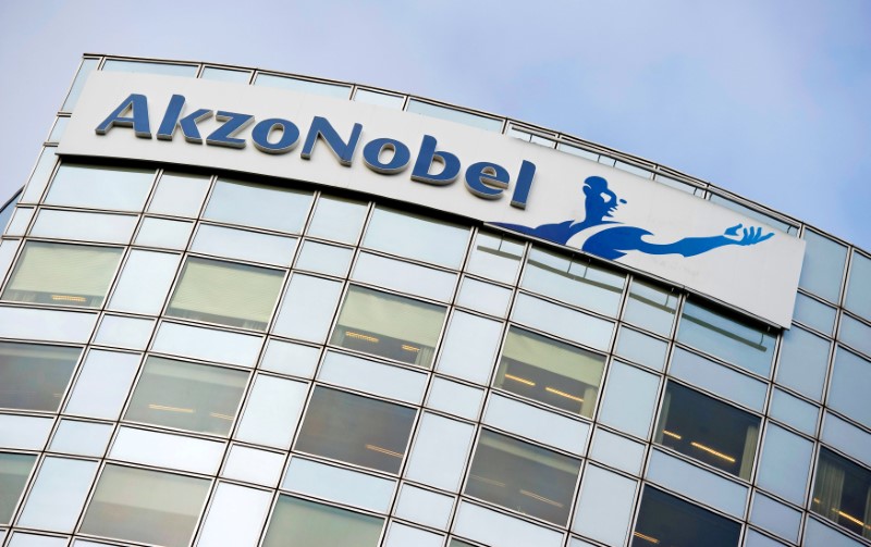 © Reuters. FILE PHOTO: Akzo Nobel's logo is seen in Amsterdam