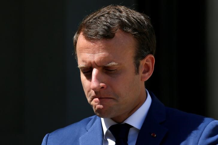 © Reuters. Presidente da França, Emmanuel Macron, durante coletiva de imprensa no Palácio do Eliseu, em Paris