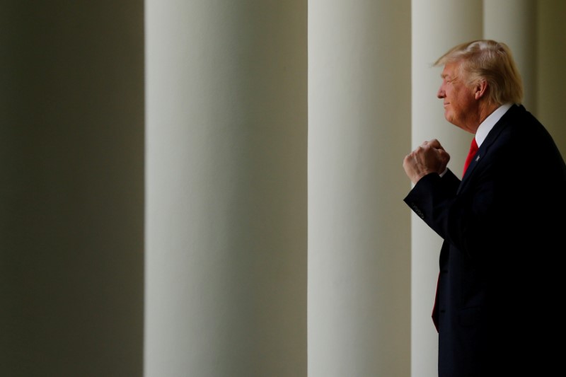 © Reuters. Trump departs after his remarks to the American Legion Boys Nation and Auxiliary Girls Nation in the Rose Garden at the White House