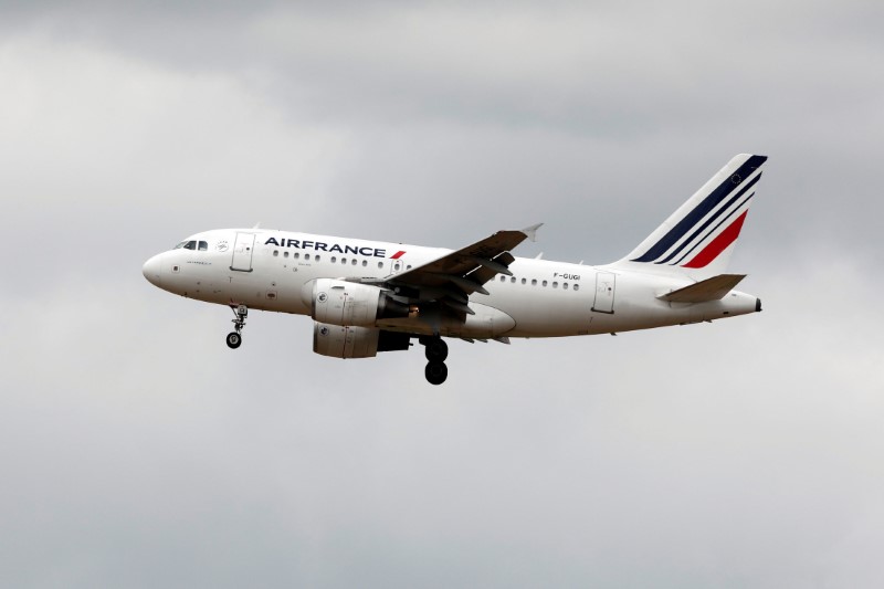 © Reuters. An Air France Airbus A318 aircraft lands at the Charles de Gaulle International Airport in Roissy, near Paris