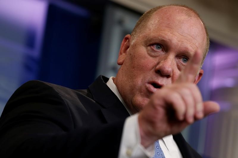 © Reuters. Homan addresses the daily briefing at the White House in Washington