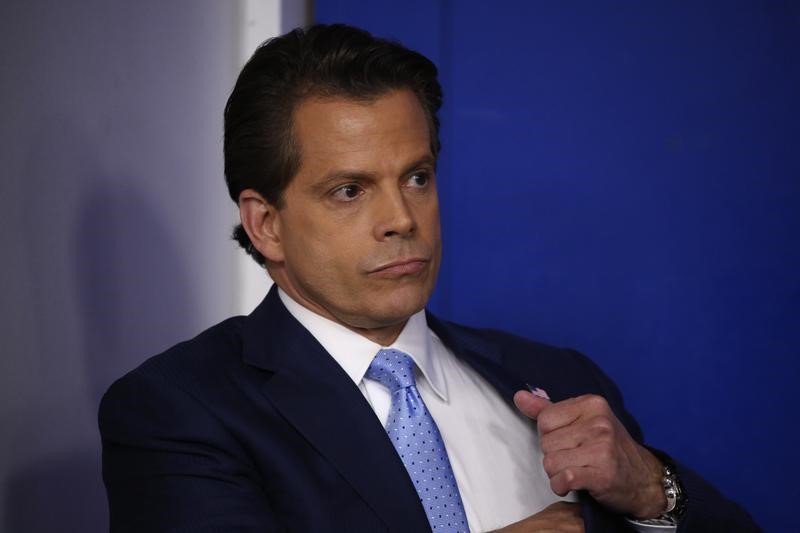 © Reuters. File photo: New White House Communications Director Scaramucci stands by during the daily briefing at the White House in Washington