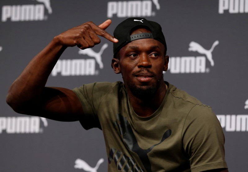 © Reuters. El velocista jamaiquino Usain Bolt en una rueda de prensa en Londres