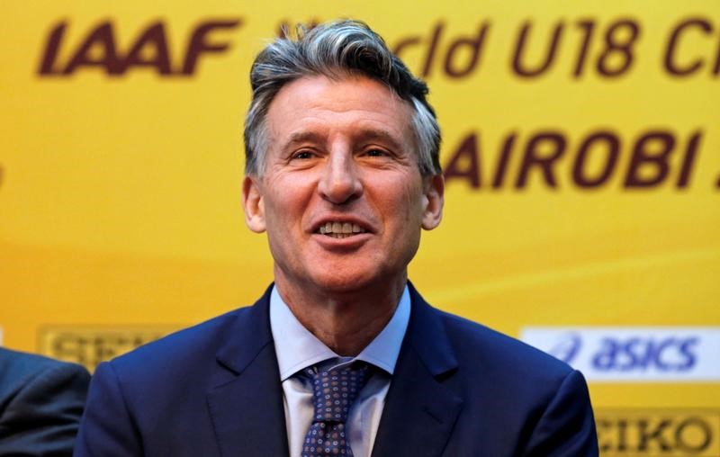 © Reuters. FILE PHOTO: Sebastian Coe, IAAF's President, addresses a news conference ahead of the Under-18 world athletics championships in Nairobi