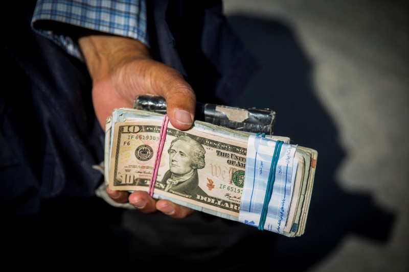 © Reuters. Money changer holds U.S. dollar bills at Grand Bazaar in the center of Tehran