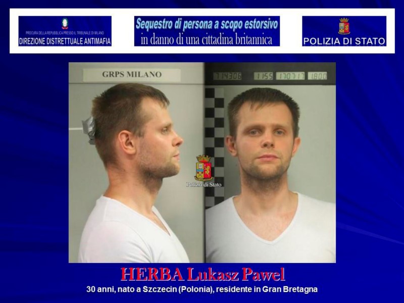 © Reuters. Italian Police handout shows Lukasz Pawel Herba, the suspected kidnapper of a British model