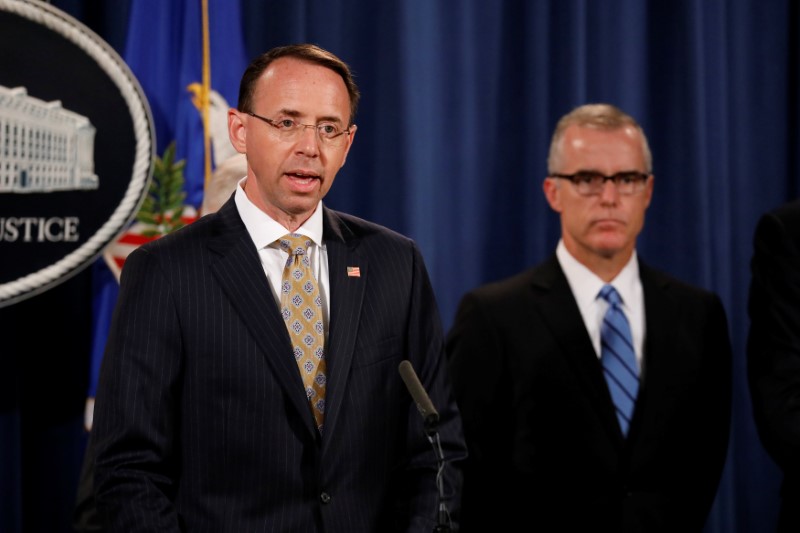 © Reuters. Deputy Attorney General Rod Rosenstein speaks during a news conference announcing the takedown of the dark web marketplace AlphaBay, at the Justice Department in Washington