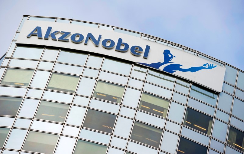 © Reuters. FILE PHOTO - Akzo Nobel's logo is seen in Amsterdam
