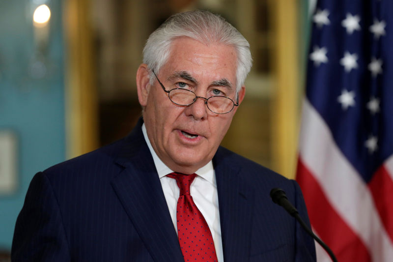 © Reuters. Secretary of State Rex Tillerson arrives to make a statement in Washington