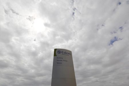 © Reuters. The logo of state power utility Eskom  is seen outside Cape Town's Koeberg nuclear power plant