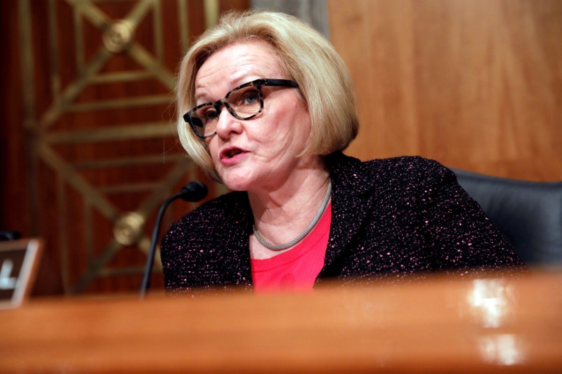 © Reuters. FILE PHOTO: Sen. Claire McCaskill at a Senate Homeland Security and Governmental Affairs hearing on border security on Capitol Hill in Washington