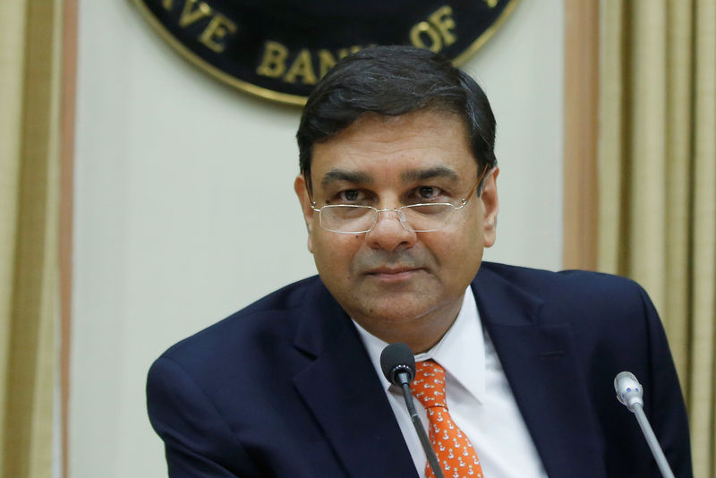 © Reuters. The RBI Governor Patel attends a news conference after the bi-monthly monetary policy review in Mumbai