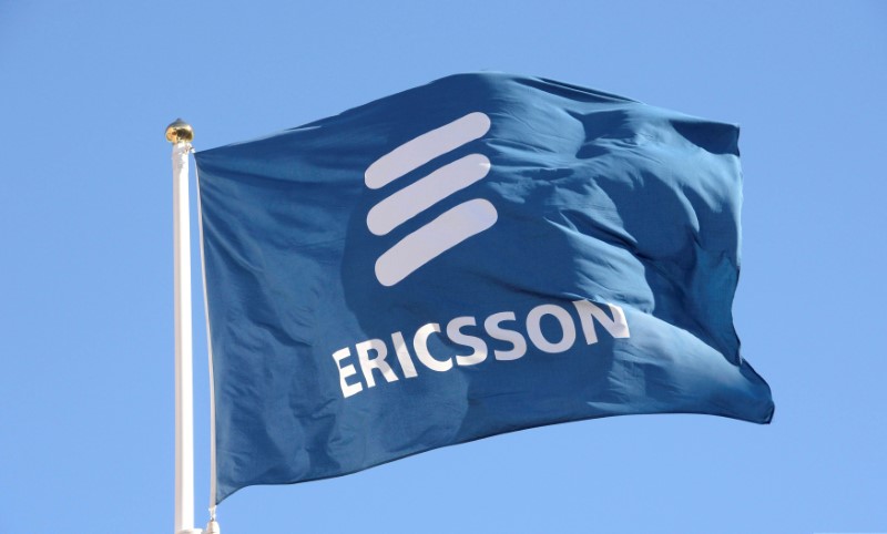 © Reuters. FILE PHOTO: Ericsson's flag is seen at the company's headquarters in Stockholm