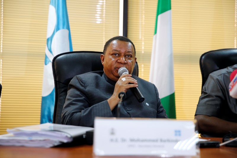 © Reuters. OPEC Secretary General Mohammed Barkindo speaks to the media during his visit in Abuja, Nigeria