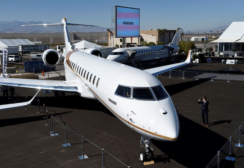 © Reuters. Bombardier's new Global 7000 business jet is seen during the National Business Aviation Association at the Henderson Executive Airport in Henderson