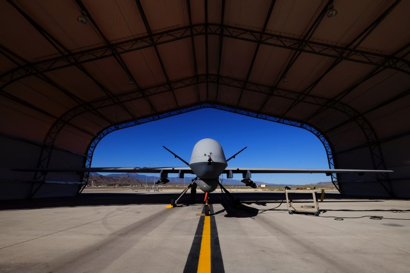 © Reuters. A U.S. Air Force MQ-9 Reaper drone sits in a hanger at Creech Air Force Base