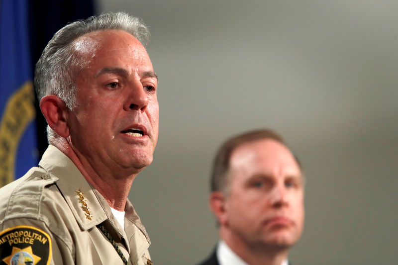 © Reuters. FILE PHOTO - Clark County Sheriff Lombardo responds to a question during a media briefing at the Las Vegas Metro Police headquarters in Las Vegas