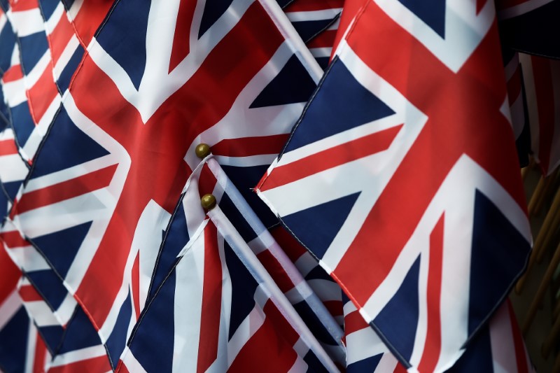 © Reuters. Union Jack flags are seen in London