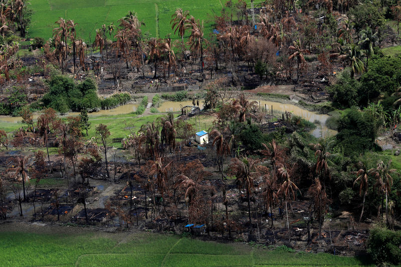 © Reuters. Aerial view of a burned Rohingya village near Maungdaw, north of Rakhine state, Myanmar