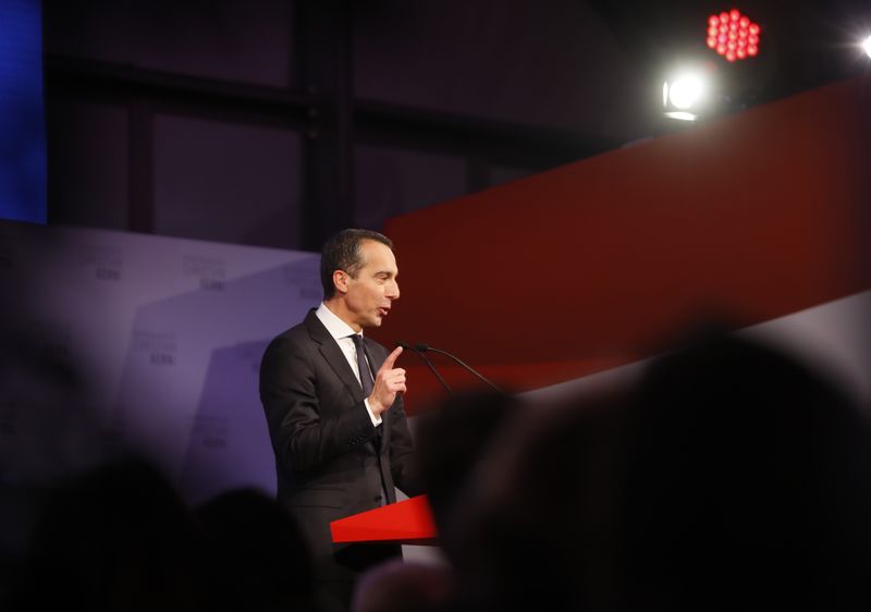 © Reuters. SPOe top candidate Kern attends his party's final election campaign rally in Vienna