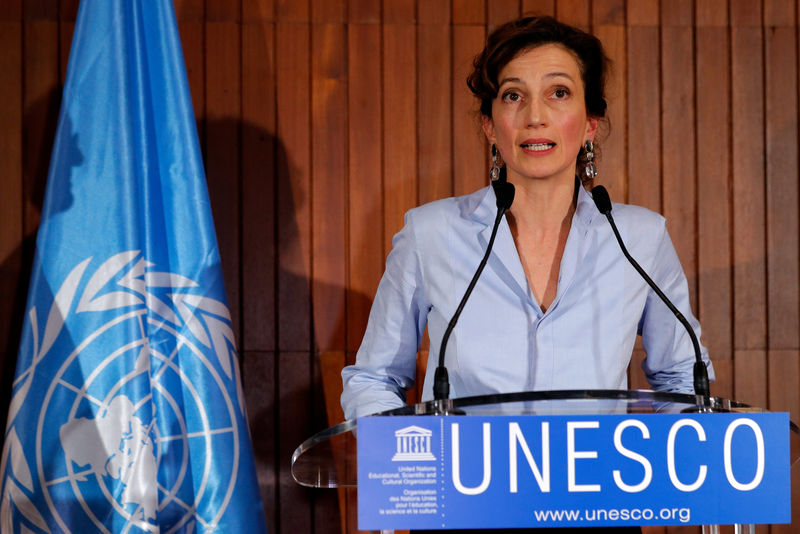 © Reuters. France's Audrey Azoulay, the newly-elected Director-General of the United Nations Educational, Scientific and Cultural Organization (UNESCO), speaks to the media at UNESCO headquarters in Paris