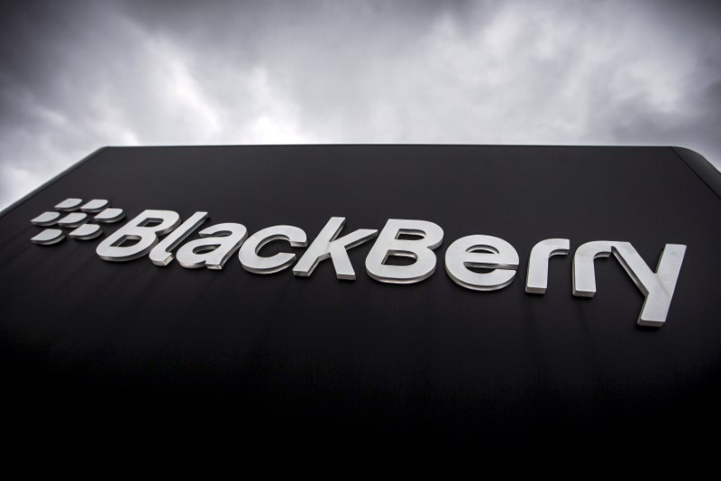 © Reuters. File photo: File photo of Blackberry sign seen in front of their offices on the day of their annual general meeting for shareholders in Waterloo