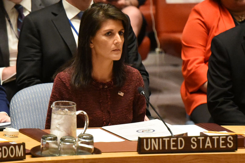 © Reuters. U.S. Ambassador to the United Nations Nikki Haley delivers remarks at a security council meeting at U.N. headquarters during the United Nations General Assembly in New York City