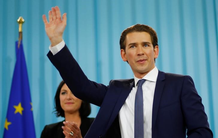 © Reuters. Sebastian Kurz participa de celebração de seu partido em Viena, Áustria