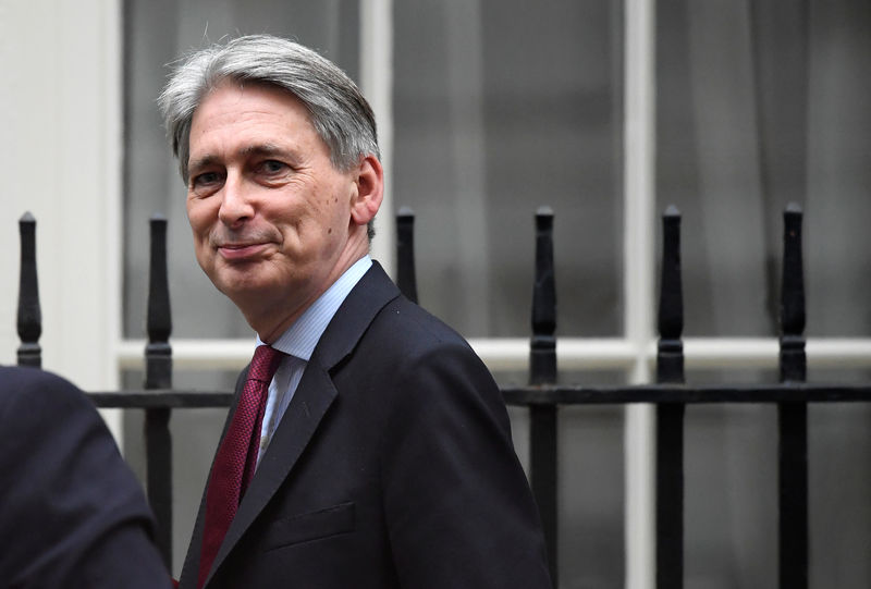 © Reuters. FILE PHOTO: Britain's Chancellor of the Exchequer, Philip Hammond, leaves Downing Street in central London