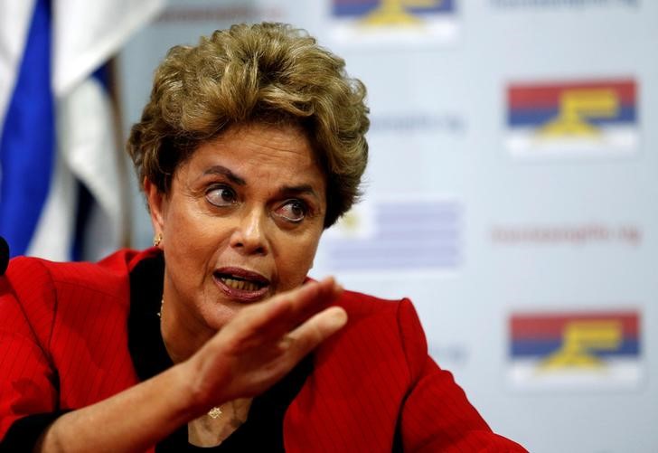 © Reuters. Ex-presidente Dilma Rousseff durante entrevista coletiva em Montevidéu