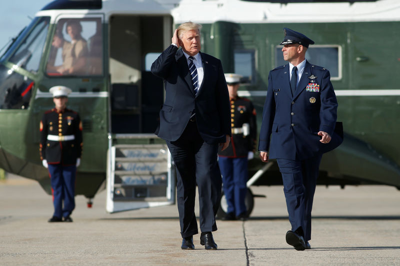 © Reuters. U.S. President Donald Trump walks to Air Force One as he departs for Greenville, South Carolina, from Joint Base Andrews