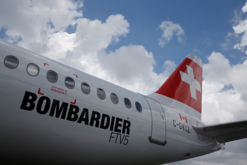 © Reuters. FILE PHOTO: A Bombardier C-Series aircraft is displayed at the Singapore Airshow at Changi Exhibition Center