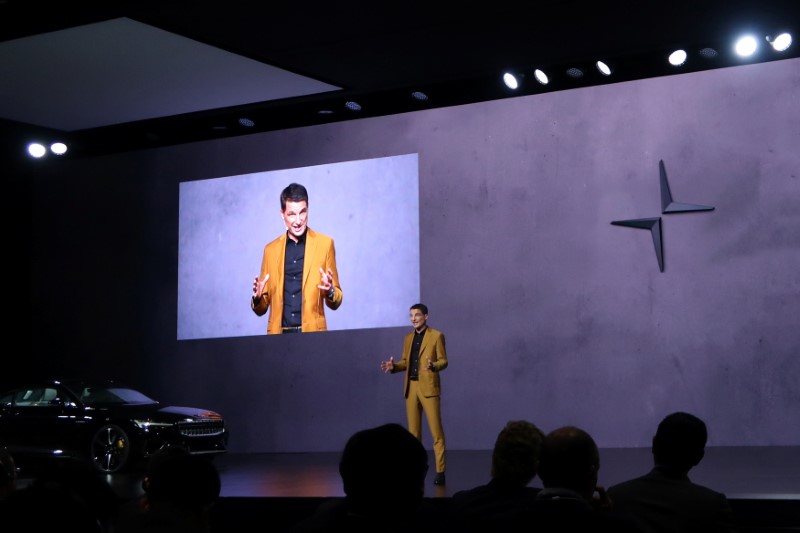 © Reuters. Thomas Ingenlath, Chief Executive Officer of Polestar speaks during a launch event in Shanghai