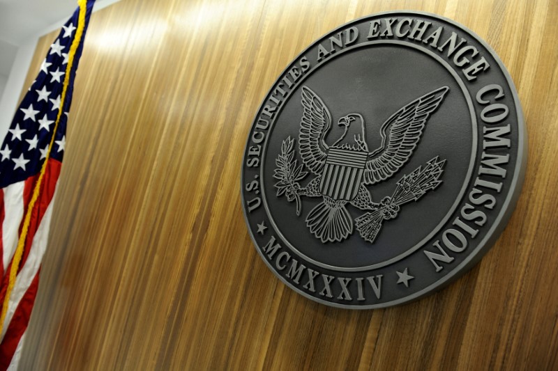 © Reuters. FILE PHOTO:  The seal of the U.S. Securities and Exchange Commission  on the wall at SEC headquarters in Washington