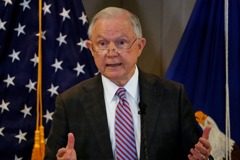 © Reuters. Sessions delivers remarks on the U.S. system for asylum-seekers at the Executive Office for Immigration Review in Falls Church, Virginia